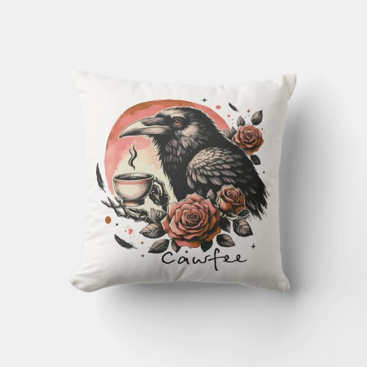 ハロウィンレイヴンクロウコーヒーバラピンクオレンジ クッション (正面)