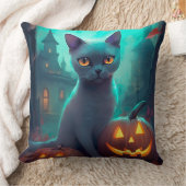 ハロウィンロシアのブルー猫カボチャ怖い クッション (ブランケット)