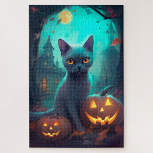 ハロウィンロシアのブルー猫カボチャ怖い ジグソーパズル