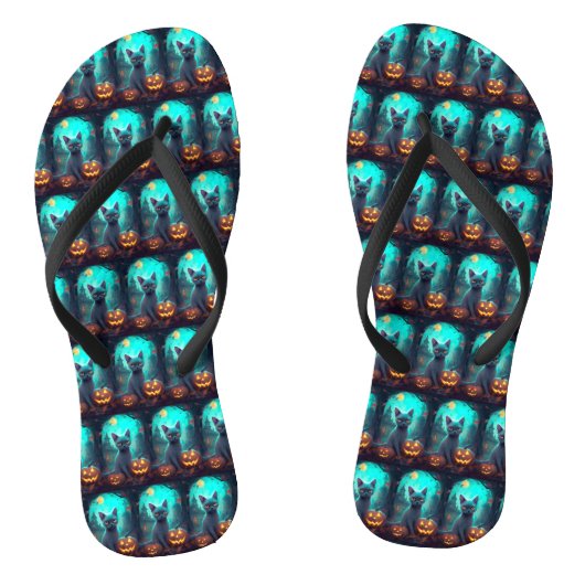 ハロウィンロシアのブルー猫カボチャ怖い ビーチサンダル (ソール)