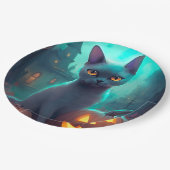 ハロウィンロシアのブルー猫カボチャ怖い ペーパープレート (アングル)
