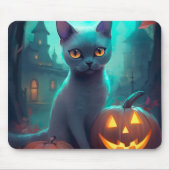 ハロウィンロシアのブルー猫カボチャ怖い マウスパッド (正面)