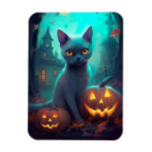 ハロウィンロシアのブルー猫カボチャ怖い マグネット (縦)
