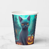 ハロウィンロシアのブルー猫カボチャ怖い 紙コップ (裏面)