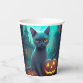 ハロウィンロシアのブルー猫カボチャ怖い 紙コップ (正面)