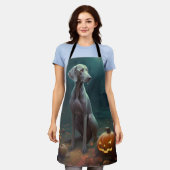 ハロウィンワイマラーとカボチャ怖い エプロン (着用した状態)
