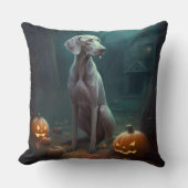 ハロウィンワイマラーとカボチャ怖い クッション (正面)