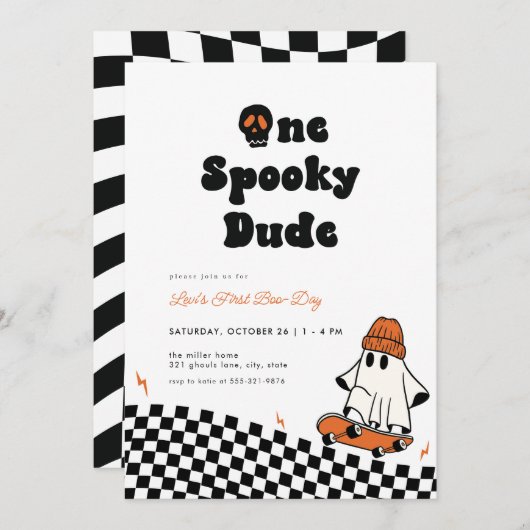 ハロウィンワン不気味ダデファースト誕生日招待状 招待状 (正面/裏面)