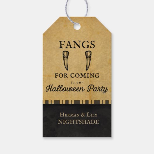 ハロウィンヴァンパイア | Fangsに来る |カスタム ギフトタグ (正面)