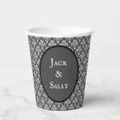 ハロウィンヴィンテージビクトリアンダマスクホワイトオンブラック 紙コップ (正面)