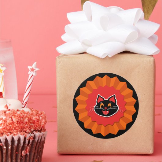 ハロウィンヴィンテージ猫かわいい ラウンドシール (パーティー)