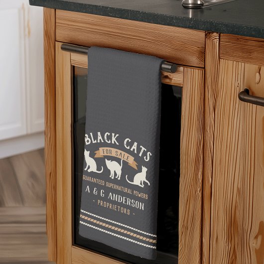 ハロウィンヴィンテージ黒猫パーソナライズされたたち キッチンタオル