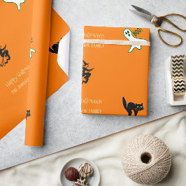 ハロウィン不気味おもしろい猫幽霊ウィッチカスタム文字 ラッピングペーパー