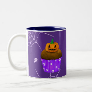 ハロウィン不気味おやつり幽霊とカボチャカップケーキ ツートーンマグカップ