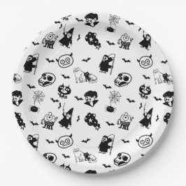 ハロウィン不気味かわいいパターンホリデーホラーブラック ペーパープレート