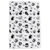 ハロウィン不気味かわいいパターンホリデーホラーブラック ミディアムペーパーバッグ (正面)