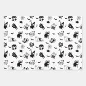 ハロウィン不気味かわいいパターンホリデーホラーブラック ラッピングペーパーシート (正面3)