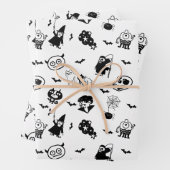 ハロウィン不気味かわいいパターンホリデーホラーブラック ラッピングペーパーシート (インサイチュ)