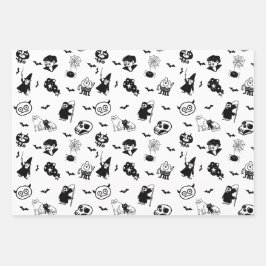 ハロウィン不気味かわいいパターンホリデーホラーブラック ラッピングペーパーシート