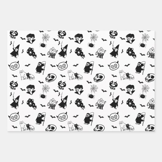 ハロウィン不気味かわいいパターンホリデーホラーブラック ラッピングペーパーシート (正面)