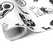 ハロウィン不気味かわいいパターンホリデーホラーブラック ラッピングペーパー (ロールコーナー)