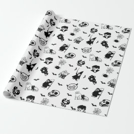 ハロウィン不気味かわいいパターンホリデーホラーブラック ラッピングペーパー