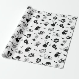 ハロウィン不気味かわいいパターンホリデーホラーブラック ラッピングペーパー