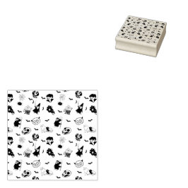 ハロウィン不気味かわいいパターンホリデーホラーブラック ラバースタンプ