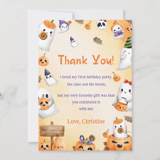 ハロウィン不気味かわいい幽霊ありがとう 招待状 (正面)