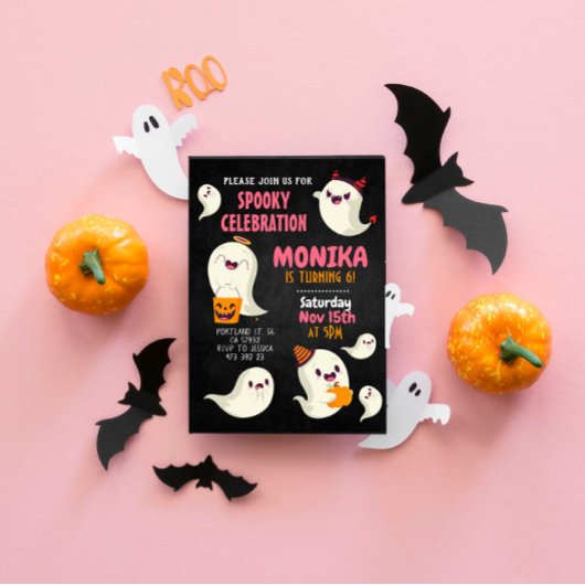ハロウィン不気味かわいい幽霊ガール誕生日 招待状