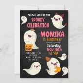 ハロウィン不気味かわいい幽霊ガール誕生日 招待状 (正面)