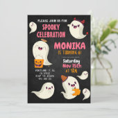 ハロウィン不気味かわいい幽霊ガール誕生日 招待状 (スタンド正面)