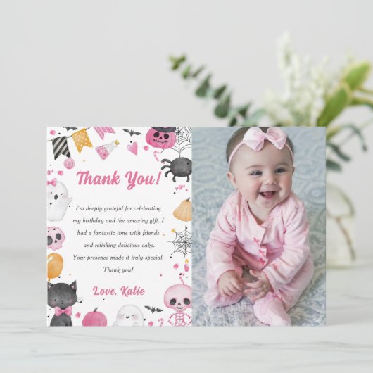 ハロウィン不気味かわいい幽霊サンキューカード写真 サンキューカード (スタンド正面)