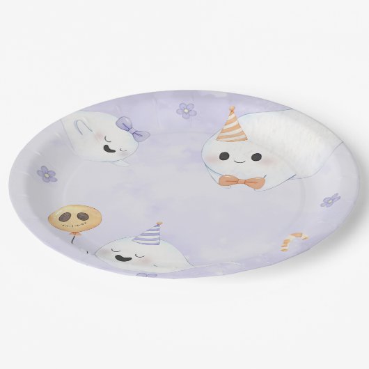 ハロウィン不気味かわいい幽霊誕生日パーティー ペーパープレート (アングル)