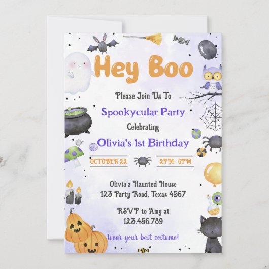 ハロウィン不気味かわいい幽霊誕生日パーティー 招待状 (正面)