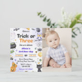 ハロウィン不気味かわいい幽霊3歳の誕生日パーティー 招待状 (スタンド正面)