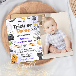 ハロウィン不気味かわいい幽霊3歳の誕生日パーティー 招待状