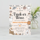 ハロウィン不気味かわいい幽霊3歳の誕生日パーティー 招待状 (スタンド正面)