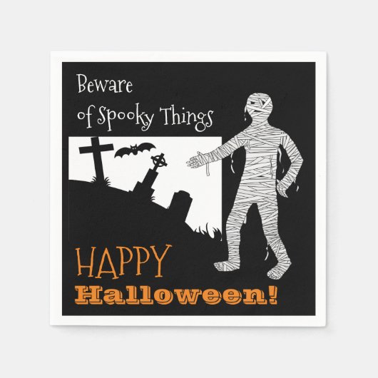 ハロウィン不気味こうもり墓地ムミブラックオレンジ スタンダードカクテルナプキン (正面)