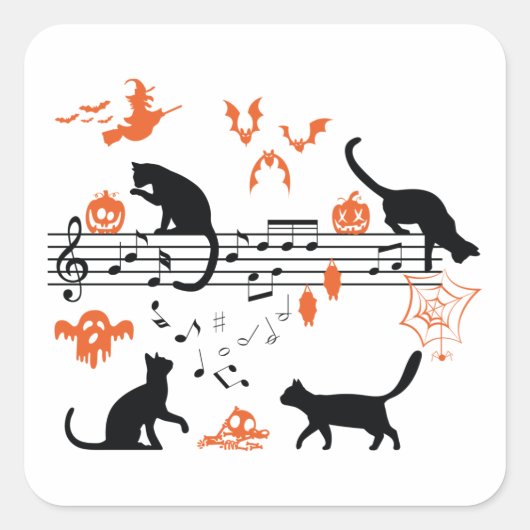 ハロウィン不気味と怖い猫の音楽遊ノート スクエアシール (正面)
