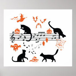 ハロウィン不気味と怖い猫の音楽遊ノート ポスター