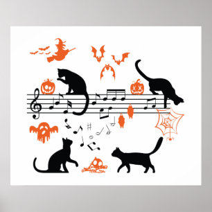 ハロウィン不気味と怖い猫の音楽遊ノート ポスター