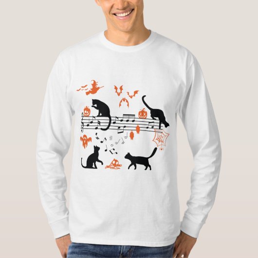 ハロウィン不気味と怖い猫の音楽遊ノート Tシャツ (正面)