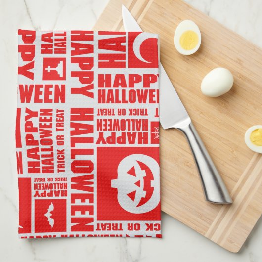 ハロウィン不気味のお洒落可愛い赤い柄 キッチンタオル (四つ折り)