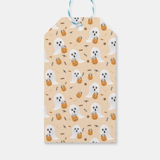 ハロウィン不気味のかわいい幽霊のトリックまたはブーの治療 ギフトタグ (裏面)
