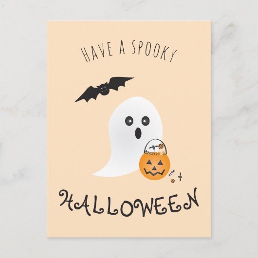 ハロウィン不気味のかわいい幽霊のトリックまたは治療 ポストカード (正面)