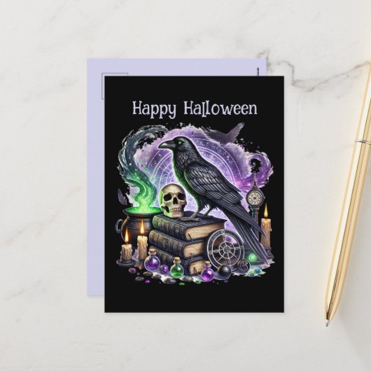 ハロウィン不気味のカスタマイズ可能なカラス シーズンポストカード (正面/裏面インサイチュ)