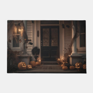 ハロウィン不気味のポーチデコールとジャックオーランタン ドアマット