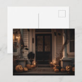 ハロウィン不気味のポーチデコールとジャックオーランタン ポストカード (正面/裏面)