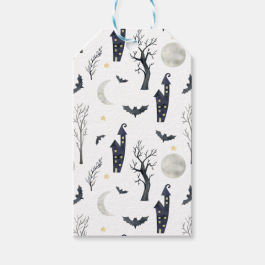 ハロウィン不気味の城木のこうもりムーン ギフトタグ (正面)